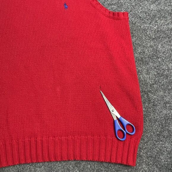 Vtg Polo Ralph Lauren Sweater Vest Mens Large Red Cotton Rib Knit Pony Fall Lg - Picture 6 of 15